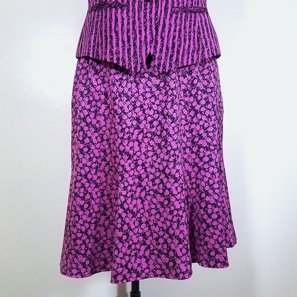 FINAL OFFER! CARLISLE 6 SILK PURPLE & BLACK FIT & FLARE VEST SKIRT SET SUIT - Picture 6 of 11